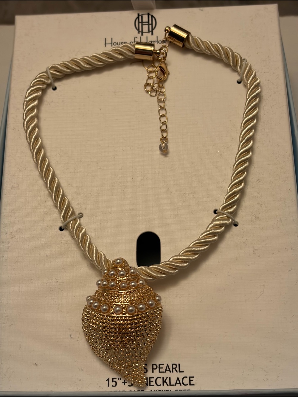 House of Harlow 1960 Gold Pendant Necklace with Ivory Rope and Pearls